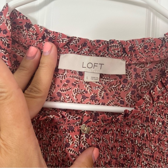 LOFT Floral Button-Front Ruffle Blouse - Red - Picture 2 of 5